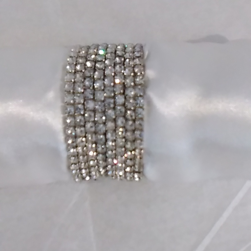 Set Of 8 Crystal Expanding Bracelets Silver Tone